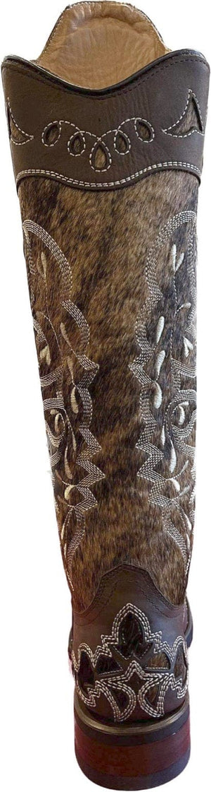 Lacy Boots Boots Frost Style Tall Buckaroo in Dark Brindle Hair-On w/shin protection