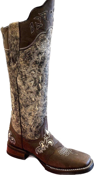 Lacy Boots Boots Frost Style Tall Buckaroo in Lighter Brindle Hair-On w/ undetectable shin protection