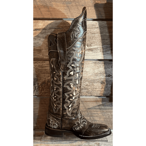 Lacy Boots Boots Frost Style Tall Buckaroo in Rustic Brown with Shin Protection