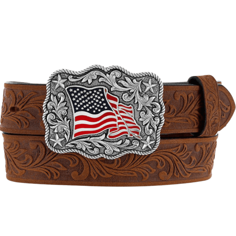 LEEGIN Belts Justin Kids American Pride Brown Leather Belt C30219