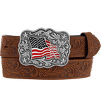 LEEGIN Belts Justin Kids American Pride Brown Leather Belt C30219