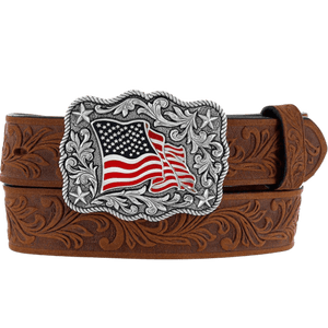 LEEGIN Belts Justin Kids American Pride Brown Leather Belt C30219