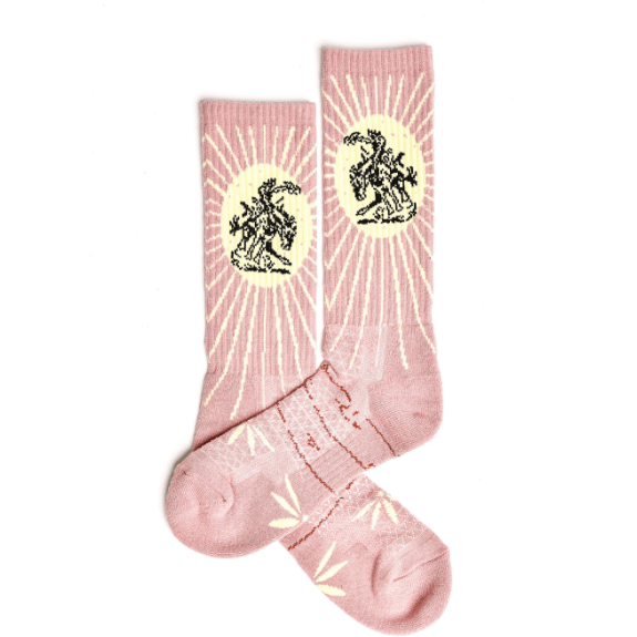 Lucky Chuck™ Socks Fringe Bucking Dusty Pink Western Cowgirl Performance Socks