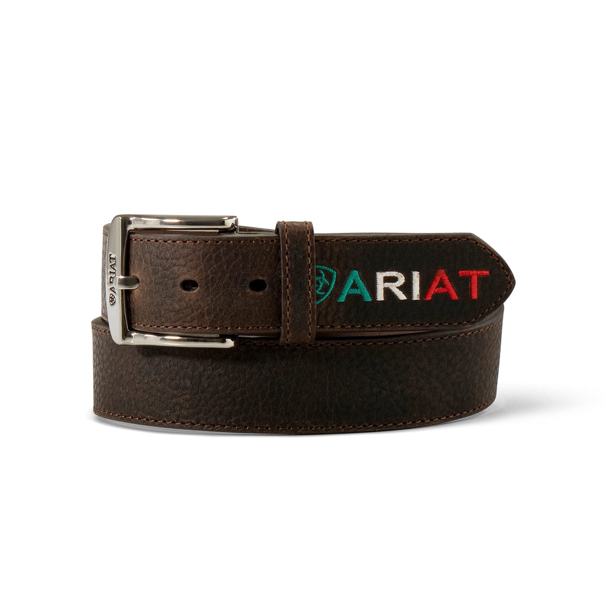 M&F WESTERN Belt Ariat Men's Rowdy Brown Embossed Logo Mexico Flag Leather Belt A10389282