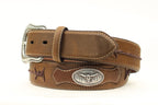 M&F WESTERN Belt Nocona Men's Brown Barbed Lace Long Horn Conchos Leather Belt