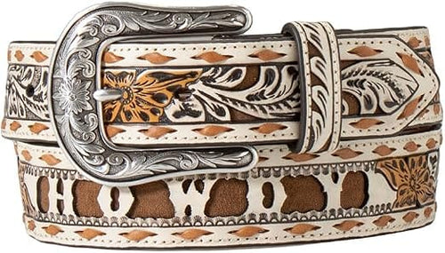M&F WESTERN Belts Angel Ranch Women's Brown Tooled Howdy Overlay Western Belt D140006512