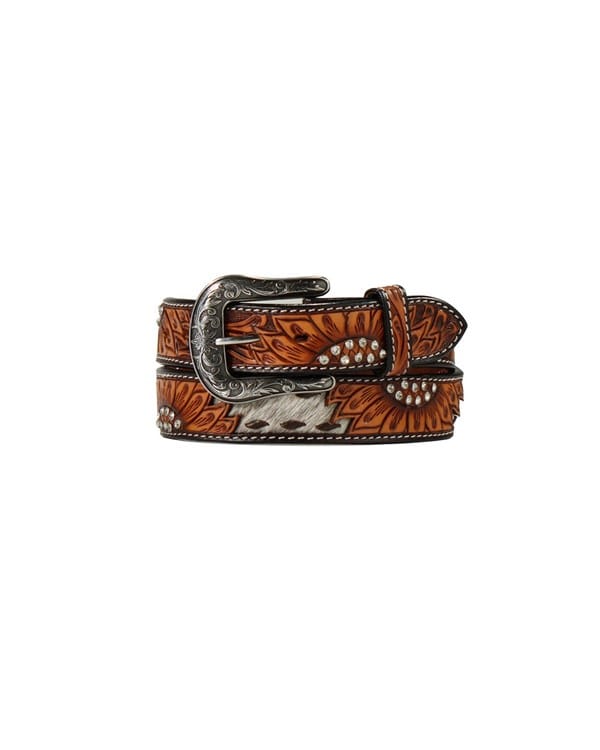 M&F WESTERN Belts Angel Ranch Women's Tan Sunflower Tooling Western Belt D140008908