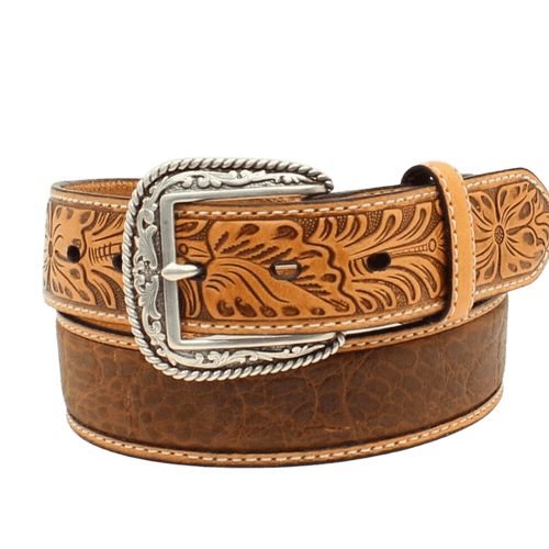 M&F WESTERN Belts Ariat Men's Brown Crocodile Floral Tabs Leather Belt A1022008