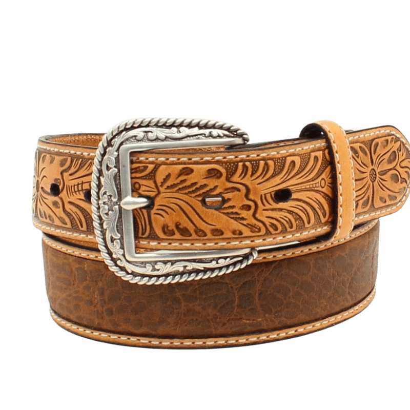 M&F WESTERN Belts Ariat Men's Brown Crocodile Floral Tabs Leather Belt A1022008