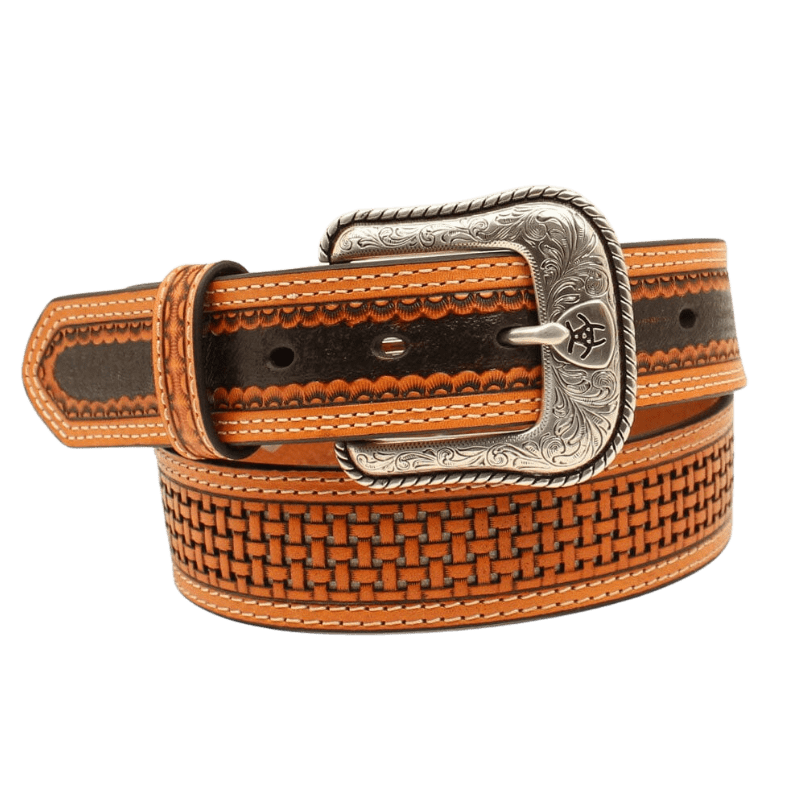 M&F WESTERN Belts Ariat Men's Brown Pierced Basket Weave Leather Belt A1035848