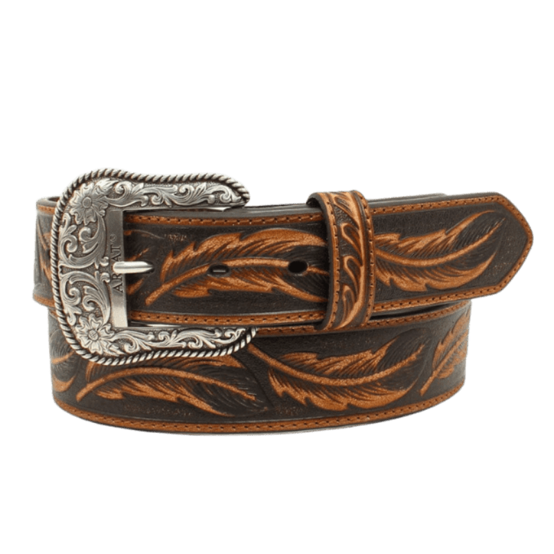 M&F WESTERN Belts Ariat Men's Brown Repeating Leaf Embossed Leather Belt A1029608