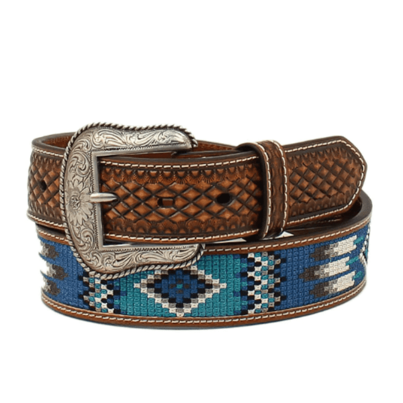 M&F WESTERN Belts Ariat Men's Southwestern Brown & Blue Embroidered Belt A1038702