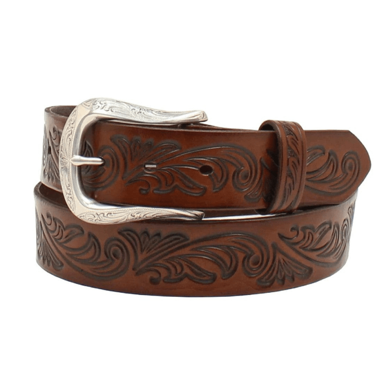 Ariat Women's Brown Embossed Leather with Silver Buckle Belt