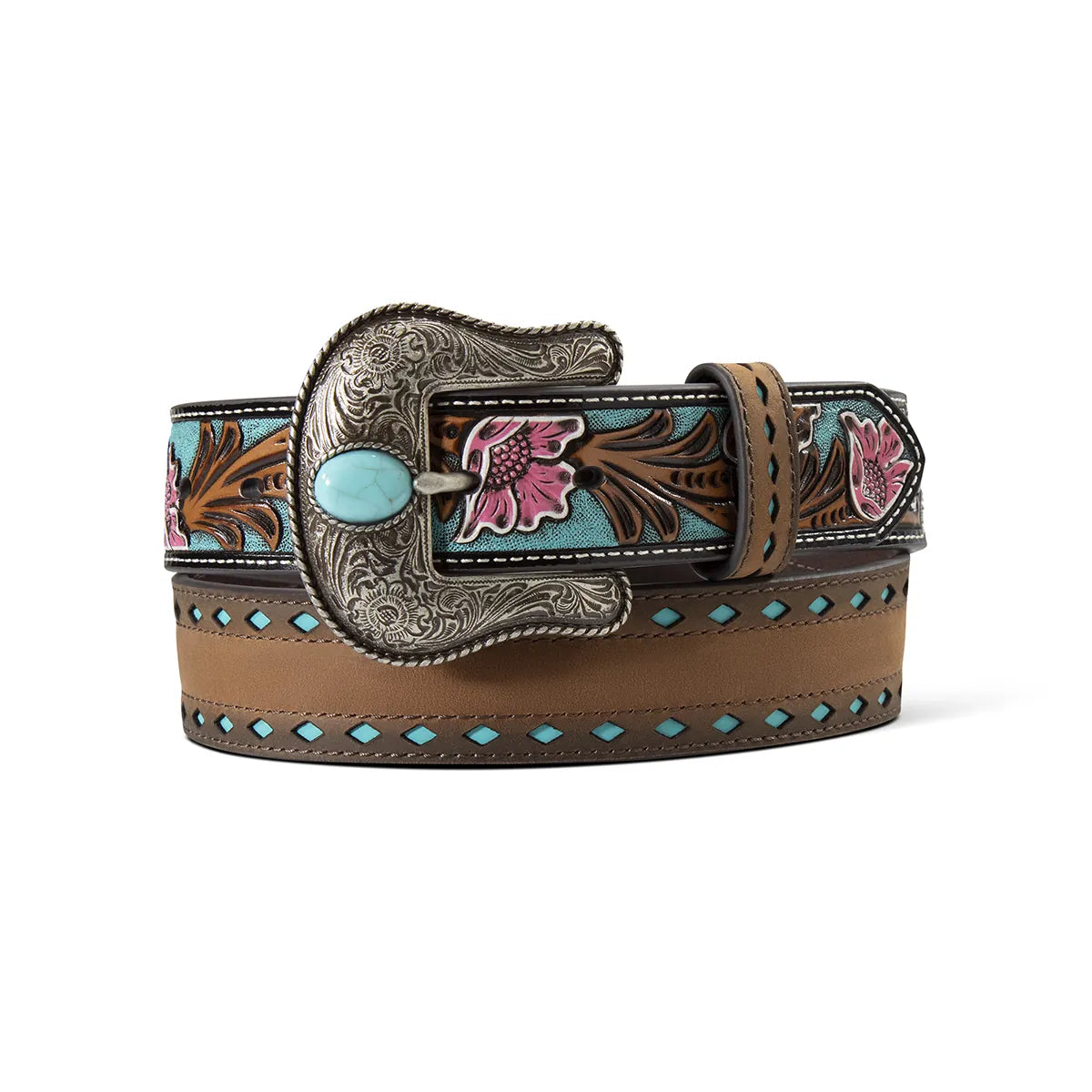 M&F WESTERN Belts Ariat Women's Brown & Turquoise Floral Billets Western Belt A1568897