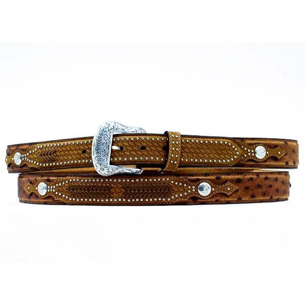 Nocona Men's Brown Ostrich Print Basket Weave Leather Belt
