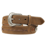 M&F WESTERN Belts Nocona Men's Medium Brown Barbed Lace Long Horn Conchos Leather Belt N2474644