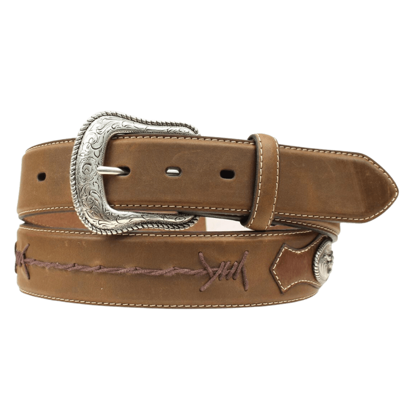 M&F WESTERN Belts Nocona Men's Medium Brown Barbed Lace Long Horn Conchos Leather Belt N2474644