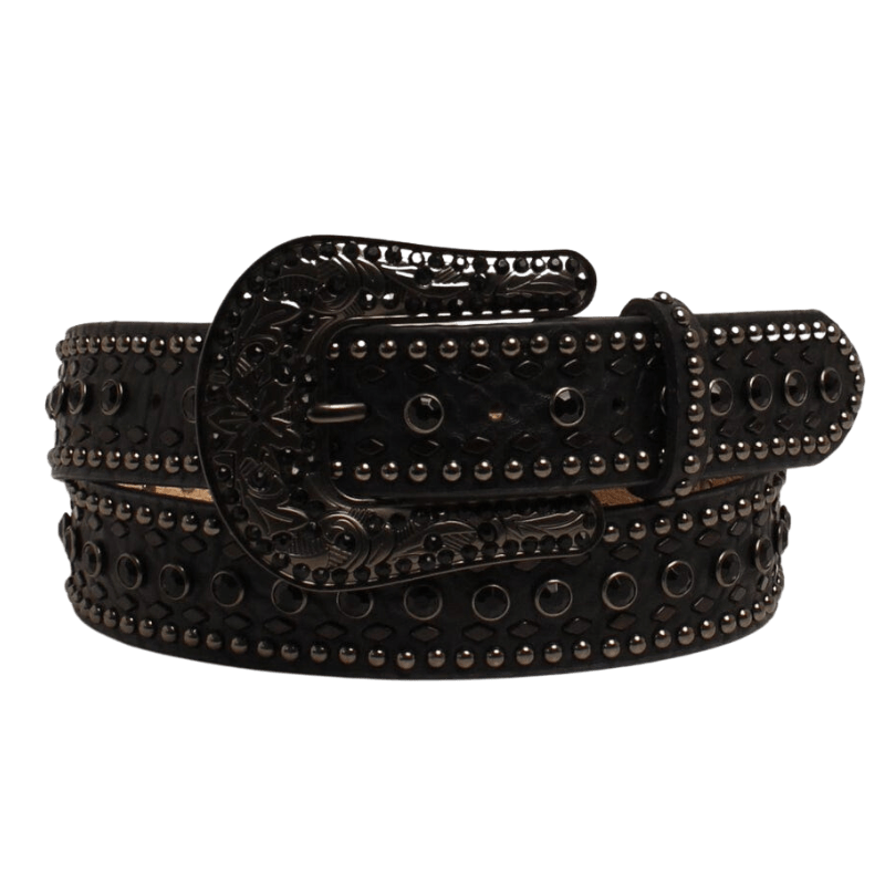 M&F WESTERN Belts Nocona Women's Rhinestone Floral Black Tooled Leather Belt - N3410201