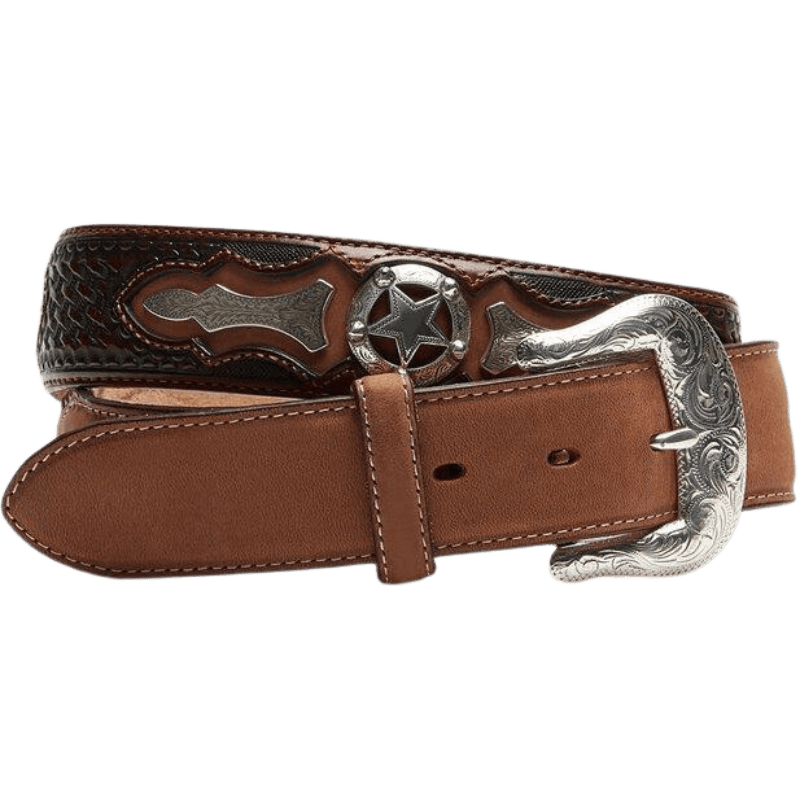 M&F WESTERN Brands Justin Men's Brown Odessa Star Tooled Leather Belt C10765