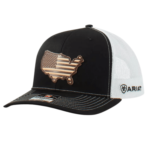 M&F WESTERN Hats Ariat Men's Black USA Leather Patch Snapback Ball Cap A300008801