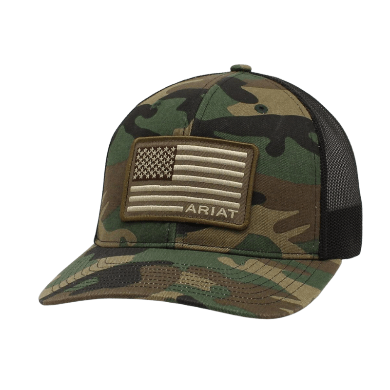 M&F WESTERN Hats Ariat Men's Camo Embroidered USA Flag Snapback Cap A3000158222