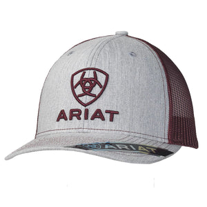 M&F WESTERN Hats Ariat Men's Grey Embroidery & Burgundy Mesh Ball Cap A300012009