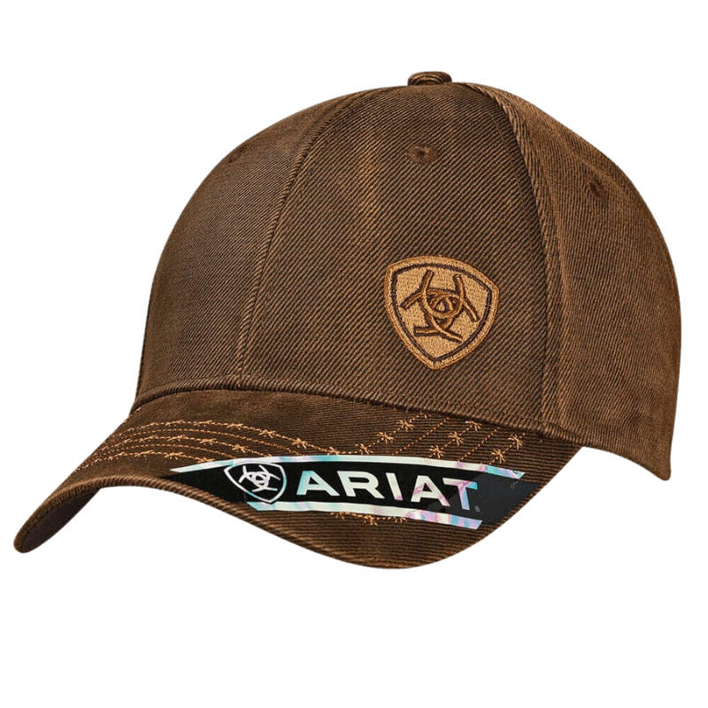M&F WESTERN Hats Ariat Men's Offset Brown Oilskin Snapback Ball Cap 1518002