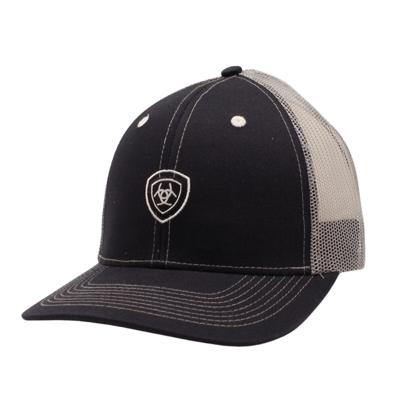 M&F Western Hats Ariat Men's Shield Logo Navy/White Mesh Snapback Baseball Cap A300000603