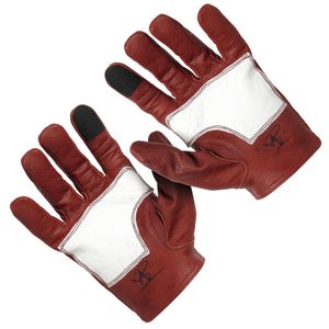 Maroon Bell Outdoor® Gloves Astrapí (Lightning) Skeleton Leather Motorcycle Glove - Red-White