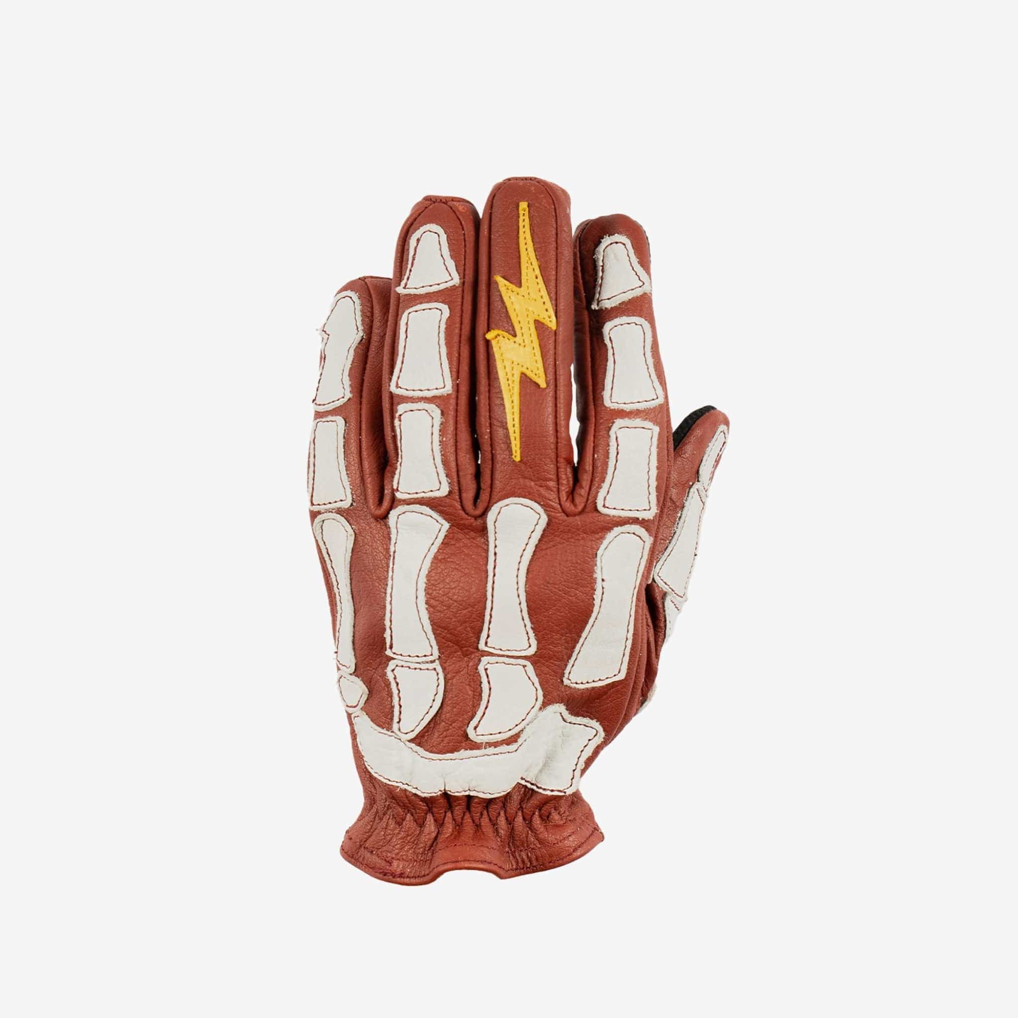 Maroon Bell Outdoor® Gloves Astrapí (Lightning) Skeleton Leather Motorcycle Glove - Red-White