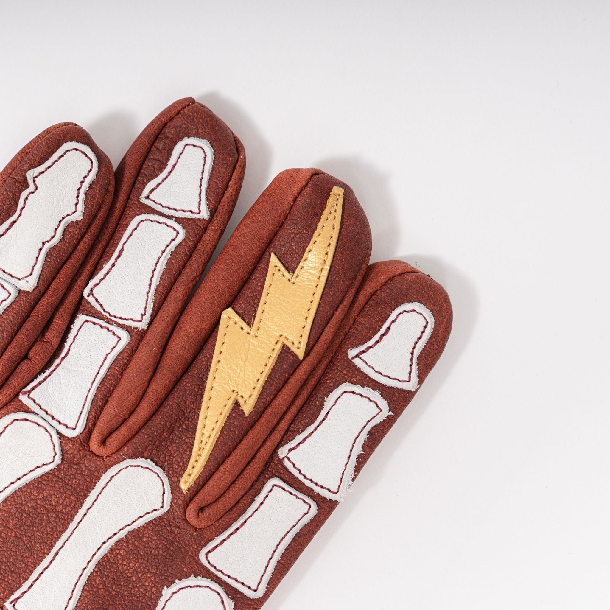 Maroon Bell Outdoor® Gloves Astrapí (Lightning) Skeleton Leather Motorcycle Glove - Red-White