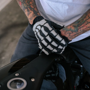 Maroon Bell Outdoor® Gloves Skeleton Leather Motorcycle Glove - Black-White