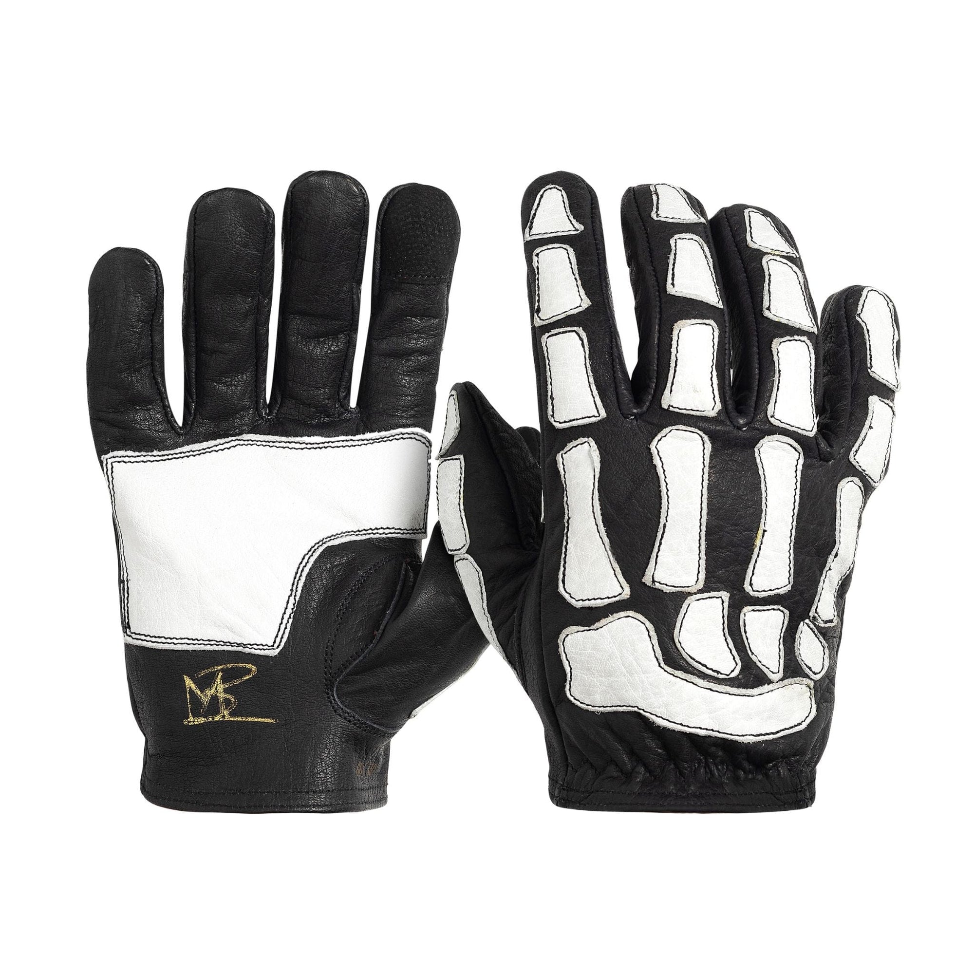 Maroon Bell Outdoor® Gloves XS Skeleton Leather Motorcycle Glove - Black-White