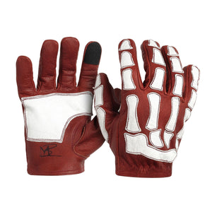 Maroon Bell Outdoor® Gloves XS Skeleton Leather Motorcycle Gloves - Red-White