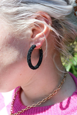 Mary Kathryn Design Earrings Black Glitter Hoops