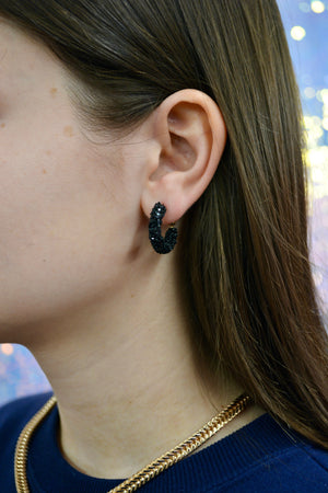 Mary Kathryn Design Earrings Black Glitter Hoops
