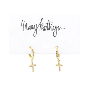 Mary Kathryn Design Earrings Gold Rhinestone Cross Huggies