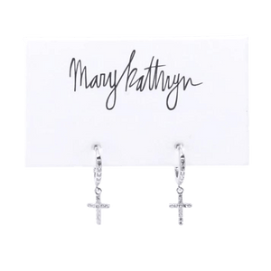 Mary Kathryn Design Earrings Silver Rhinestone Cross Huggies