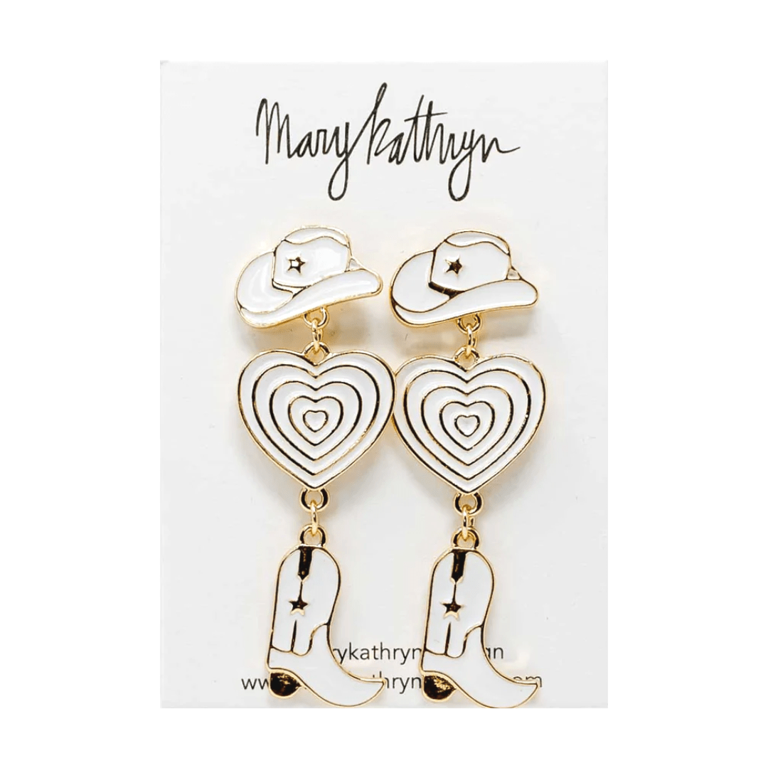 Mary Kathryn Design Jewelry Aldean White Cowboy Boot Earrings