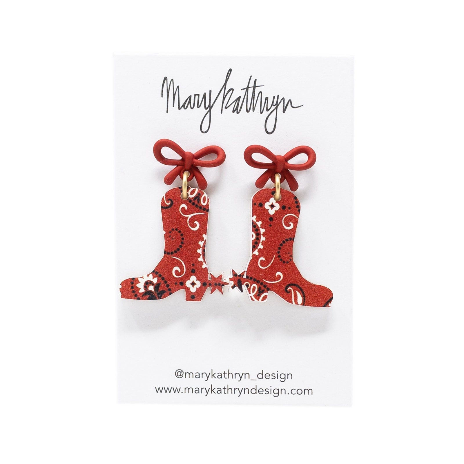 Mary Kathryn Design Jewelry Red Bandana Bow Boot Earrings