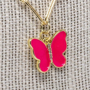 Mary Kathryn Design Necklace Hot Pink Butterfly Necklace