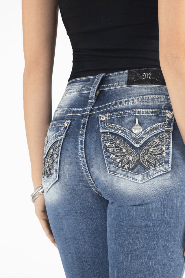 Miss Me Jeans Miss Me Women's Angel Wings Mid Rise Bootcut Jeans M3080B52