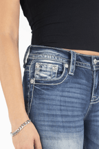 Miss Me Jeans Miss Me Women's Angel Wings Mid Rise Bootcut Jeans M3080B52