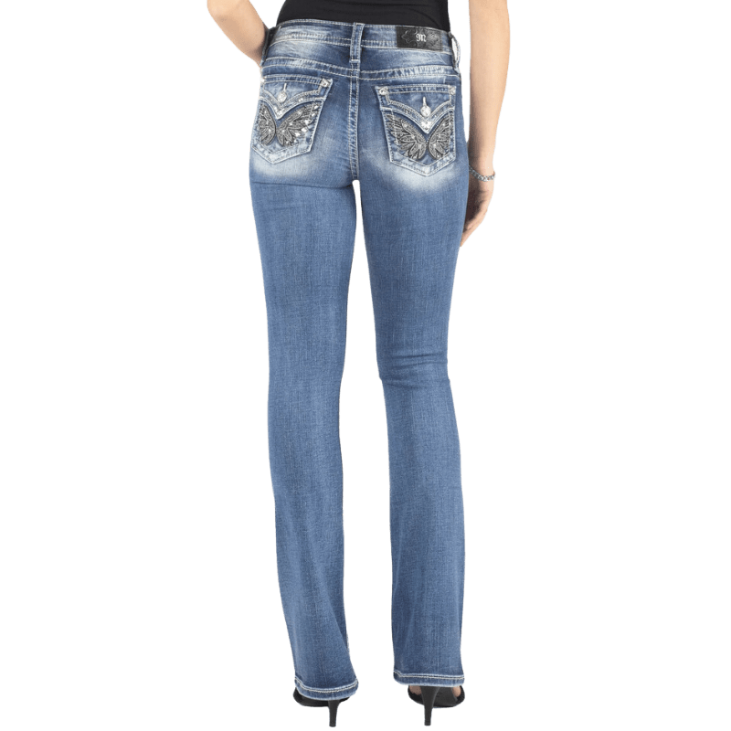 Miss Me Jeans Miss Me Women's Angel Wings Mid Rise Bootcut Jeans M3080B52
