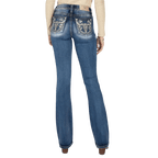 Miss Me Jeans Miss Me Women's Floral Metallic Longhorn Mid Rise Bootcut Jeans M9175BV