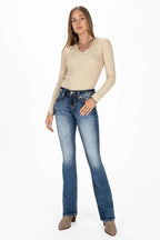 Miss Me Jeans Miss Me Women's Floral Metallic Longhorn Mid Rise Bootcut Jeans M9175BV