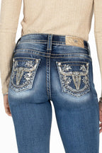 Miss Me Jeans Miss Me Women's Floral Metallic Longhorn Mid Rise Bootcut Jeans M9175BV