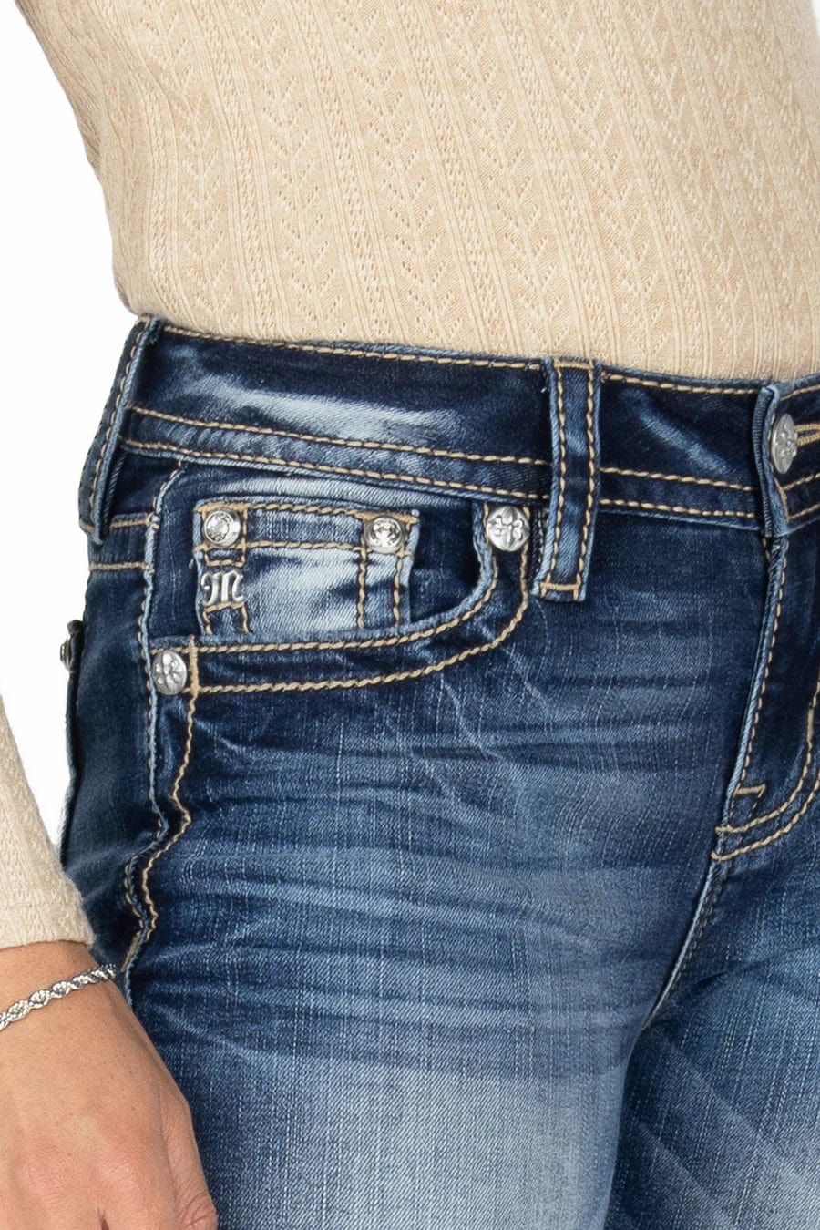 Miss Me Jeans Miss Me Women's Floral Metallic Longhorn Mid Rise Bootcut Jeans M9175BV