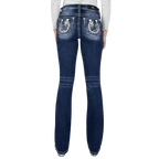 Miss Me Jeans Miss Me Women's Floral Swirl Horseshoe Bootcut Jeans M9183BV