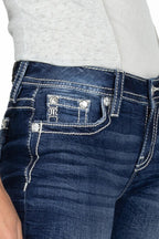 Miss Me Jeans Miss Me Women's Floral Swirl Horseshoe Mid Rise Bootcut Jeans M9183B